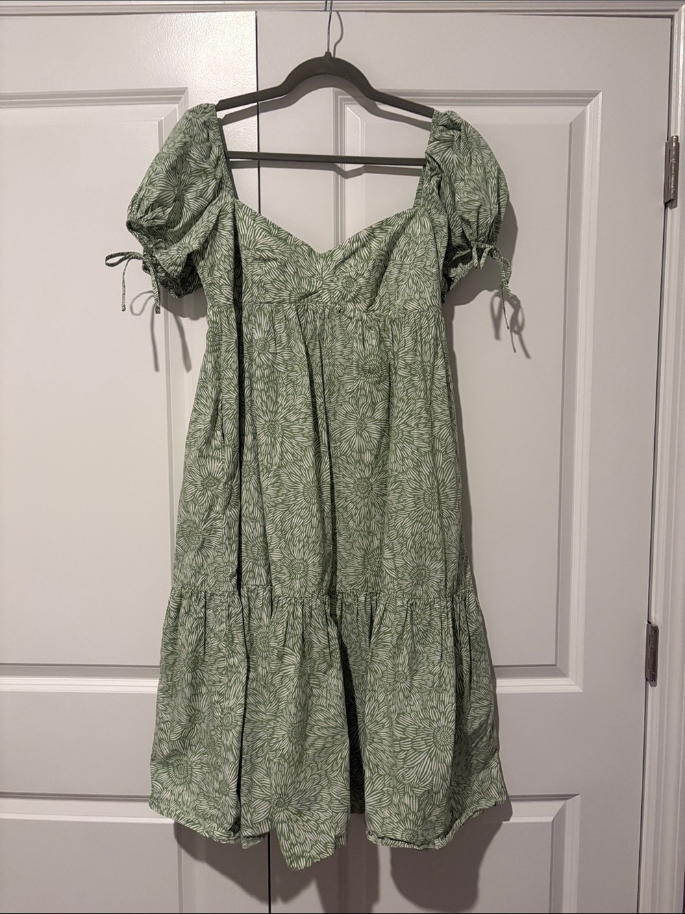 Amanda Uprichard NWOT Sage Green Floral Puff Sleeve Midi Dress Size L